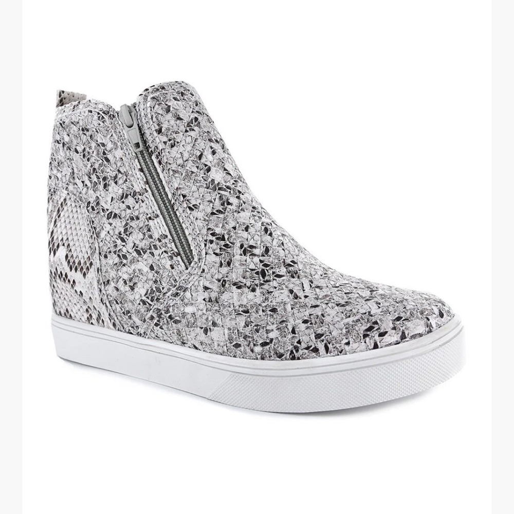 Corky's Hunt‎ Snakeskin Wedge Sneakers Grey Cream High Top Zip Up Shoes Size 9